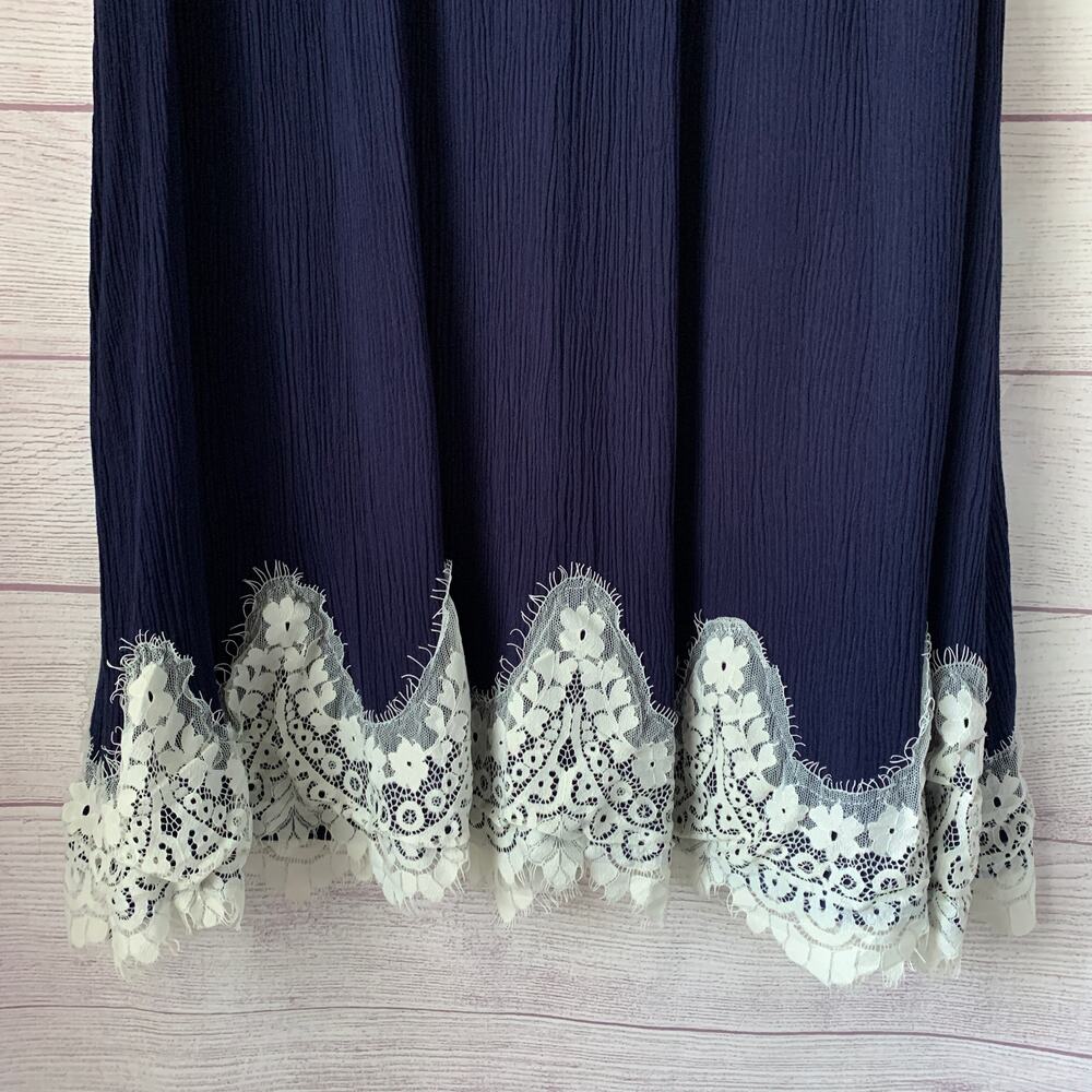 Umgee Navy Blue and Cream Lace Tunic Swing Dress Sleeveless Size XL - Picture 4 of 16